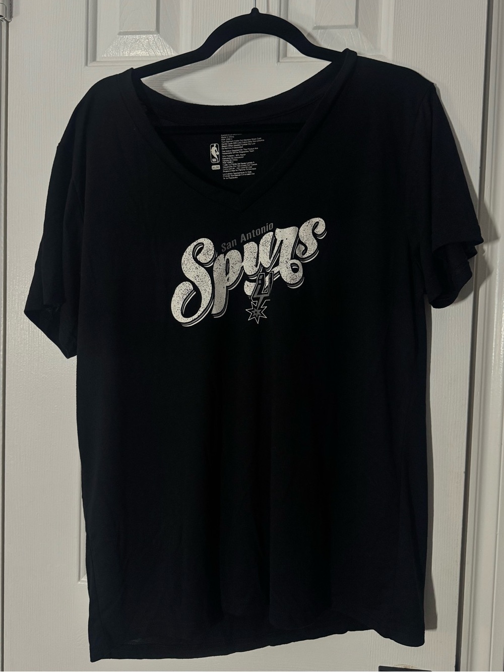 NBA San Antonio Spurs Black and White womens V-Neck Tee plus 2XL